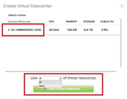 Step 3: Select a Dedicated Cloud Resource To Host the Datacenter