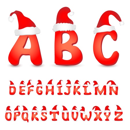font,red,vector,alphabet,vectors,santa hat,christmas font vector