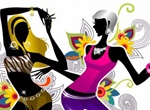 Modern Dancing Girls Floral Abstract Background