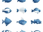 12 Blue Fish Vector Illustrations Set