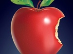 Juicy Red Bitten Apple With Leaves Vector Graphic