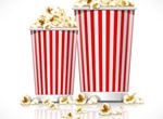 Tasty Movie Popcorn In Striped Containers Vector Graphic