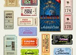 14 Vintage Cinema Tickets Vector Set