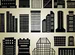 High Rise & Industrial Silhouette Buildings Set