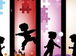 4 Playing Children Silhouette Vector Banners