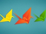 5 Colorful Paper Origami Vector Cranes PSD