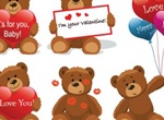 6 Lovable Valentine's Teddy Bears Vector Set