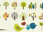 Sweet Birds And Trees Abstract Vector Set