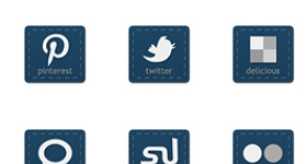 Blue Rectangle Social Buttons Icons