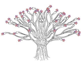 flower,orange,tree,hands,bark logo