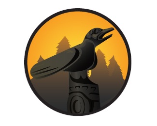trees,native,raven,totem poll,west coast logo
