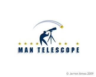man,stars,telescope,ames,jerron logo